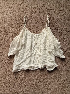 Honey Punch Off White Cold-Shoulder Button-Front Women's Top